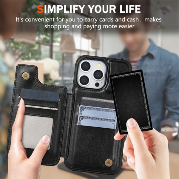 iPhone 15 Pro Max 14 Plus 13 12 11 X XS XR SE 2022 2020 8 7 Business Shockproof Protective Case, Wallet Type Solid Color Double Snap Side Stick Card Slot RFID Blocking Bracket Magnetic Flip PU Artificial Leather Case