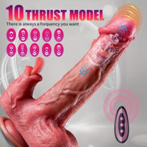 Realistic vibratory Thrust dildo Vibrator Adult sex toy 7 thrust and rotation 10 vibration and licking modes - 8.5 inches (about 21.6 cm) Heated dildo with powerful suction dildo brown