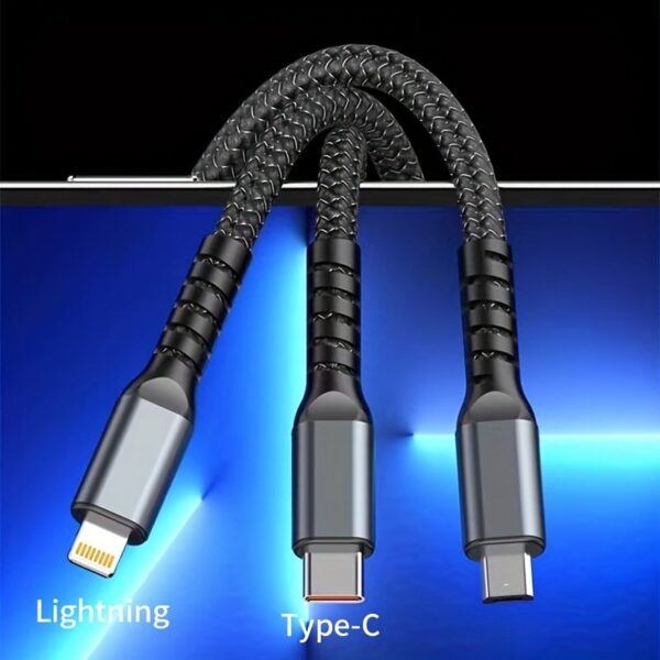 Jogrytece 2pcs 1.2m/ 4ft Nylon Braided MFi Certified 100W LED 3in 1 Digital Display USB charging cable with Type-C, Micro USB, IP Port for iPhone Samsung Huawei Xiaomi Multi Port Multiple Charging Wire