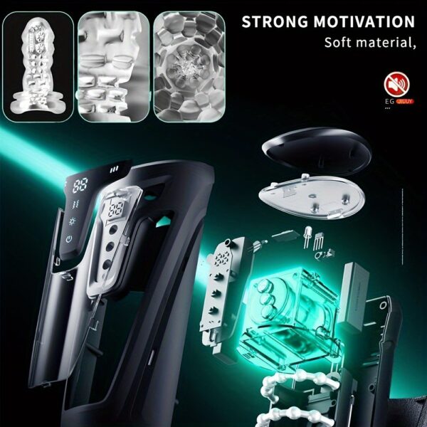 Fully Automatic Male Masturbator Airplane Cup, 9 Vibrations, 9 Stretch Sucks, 2 Heating Modes, TPE Material and 3D Texture Tunnel, Completely Wraps Penis, Accurately Stimulates Glans, Brings Wonderful Experience, Suitable for All Sizes, Easy to Clean, Male masturbators, adult products