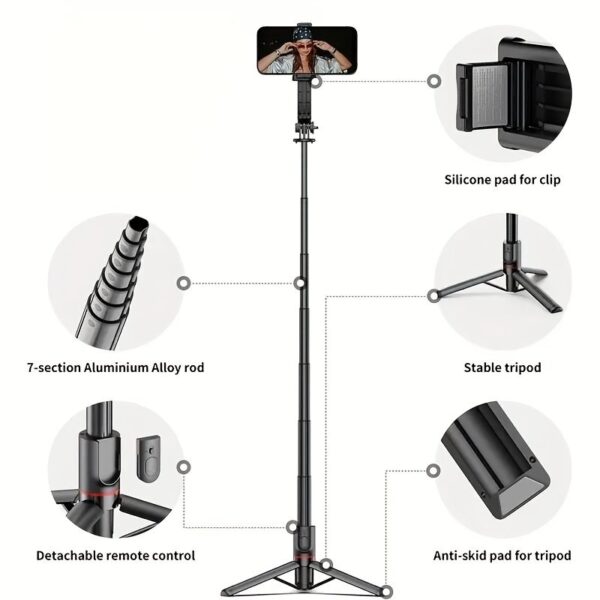 40 Inch Retractable Selfie Stick Professional Floor Tripod for Live Streaming, with Wireless Remote, 360° Rotation, Stable Anti-shake Design. Ideal for Travel Vlogs & Outdoor Live Streaming. Compatible with iPhone/Android Smartphones