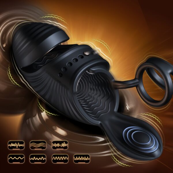 [Triple Motor Male Sex Toys] 4-in-1 Triple Motor Adjustable Male Masturbator - Penis Training Vibrator With 10 Modes & Dual Cock Rings