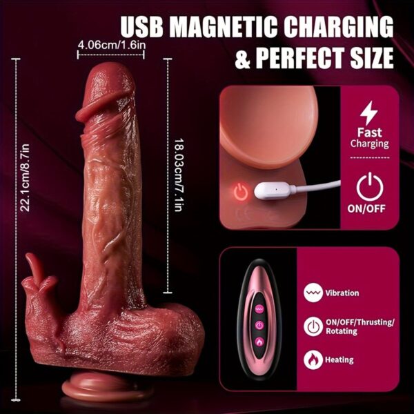 9-Inch Realistic Dildo Vibrator - 8 Thrusting & 10 Licking Modes, Heated G-Spot Stimulation, Powerful Suction Cup Base, Rechargeable Battery