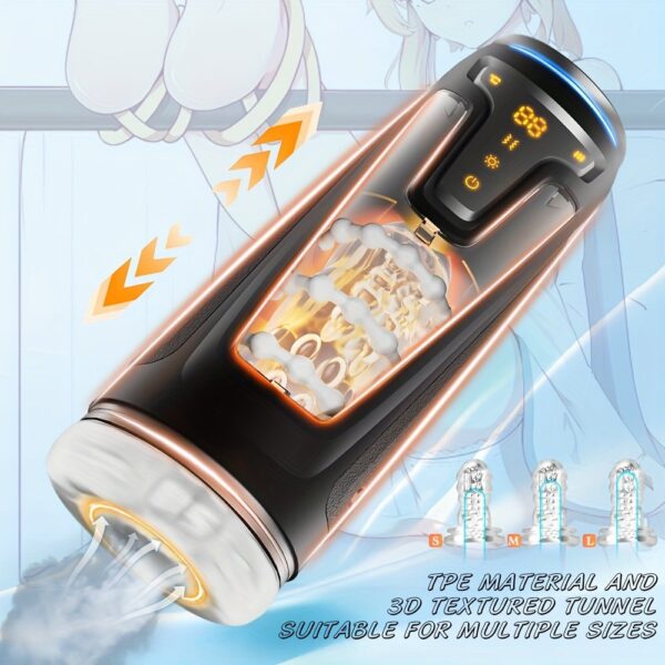Fully Automatic Male Masturbator Airplane Cup, 9 Vibrations, 9 Stretch Sucks, 2 Heating Modes, TPE Material and 3D Texture Tunnel, Completely Wraps Penis, Accurately Stimulates Glans, Brings Wonderful Experience, Suitable for All Sizes, Easy to Clean, Male masturbators, adult products