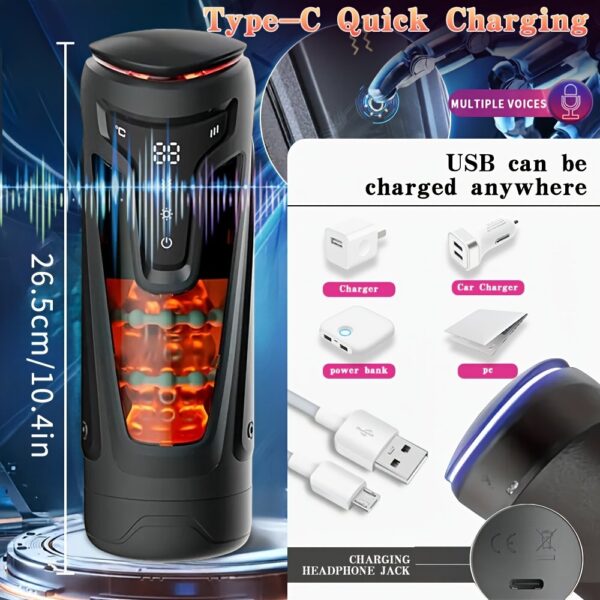 Fully Automatic Male Masturbator Airplane Cup, 9 Vibrations, 9 Stretch Sucks, 2 Heating Modes, TPE Material and 3D Texture Tunnel, Completely Wraps Penis, Accurately Stimulates Glans, Brings Wonderful Experience, Suitable for All Sizes, Easy to Clean, Male masturbators, adult products