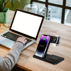 3-in-1 Fast Charging Station: Folding Wireless Charger Stand for iPhone 15/14/13/12/11/Pro/Max/Mini/8/Plus/X/XR/XS/X/SE, iWatch Ultra/Ultra2/9/8/7/6/5/4/3/2/1/SE, and Airpods 3/2/Pro/Pro2 with Universal Compatibility