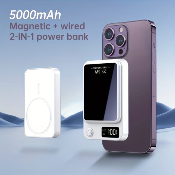[Fast Charging Power Bank] 22.5W PD Fast Charging Power Bank 10000/5000mAh - Portable Wireless Charger, Magnetic Wireless Charging Pack, USB Type-C, LED Power Display, Rechargeable Lithium Polymer Battery For Android/iPhone Devices