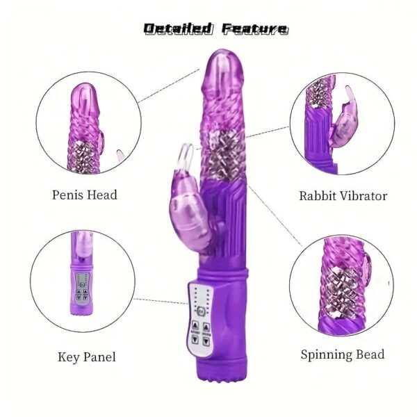 FBBKU 1pc Realistic Fake Malepye Battery-Style Rabbit Beads Vibrating Rod Toy for Women, Dildo