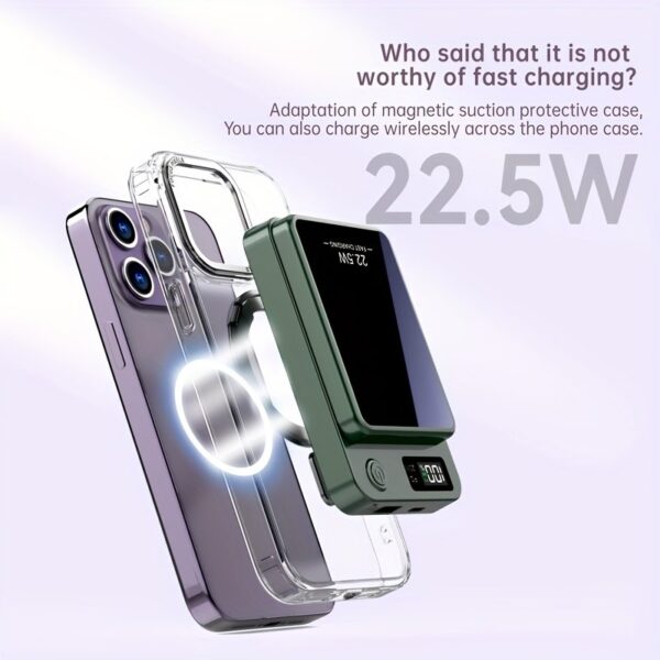 [Fast Charging Power Bank] 22.5W PD Fast Charging Power Bank 10000/5000mAh - Portable Wireless Charger, Magnetic Wireless Charging Pack, USB Type-C, LED Power Display, Rechargeable Lithium Polymer Battery For Android/iPhone Devices