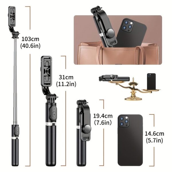 40 Inch Retractable Selfie Stick Professional Floor Tripod for Live Streaming, with Wireless Remote, 360° Rotation, Stable Anti-shake Design. Ideal for Travel Vlogs & Outdoor Live Streaming. Compatible with iPhone/Android Smartphones