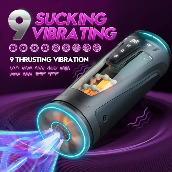 Fully Automatic Male Masturbator Airplane Cup, 9 Vibrations, 9 Stretch Sucks, 2 Heating Modes, TPE Material and 3D Texture Tunnel, Completely Wraps Penis, Accurately Stimulates Glans, Brings Wonderful Experience, Suitable for All Sizes, Easy to Clean, Male masturbators, adult products