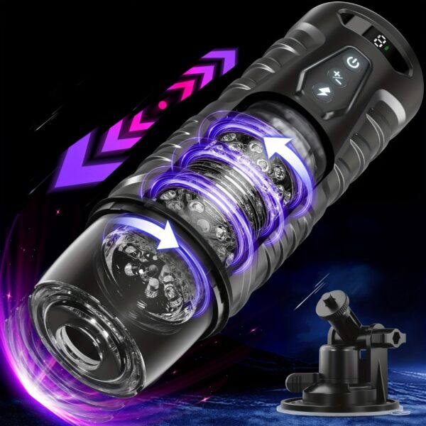 1pc ErosMax USB Rechargeable Automatic Male Masturbator with 3D Textured Head, 7 Thrusting & Rotating Modes, Hands-Free Operation, Visual Window, and Suction Base - Adult Male Sex Toy with 1500mAh Lithium Battery