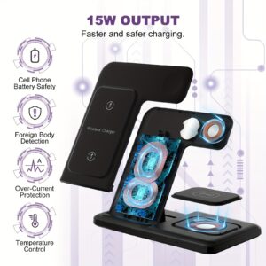 3-in-1 Fast Charging Station: Folding Wireless Charger Stand for iPhone 15/14/13/12/11/Pro/Max/Mini/8/Plus/X/XR/XS/X/SE, iWatch Ultra/Ultra2/9/8/7/6/5/4/3/2/1/SE, and Airpods 3/2/Pro/Pro2 with Universal Compatibility