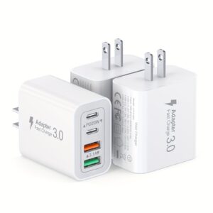 3 Pack 40W Fast Charging Block, 4-Port Charger Cube Power Brick Plug Box Base Adapter for iPad/Pro/Mini, iPhone 15/14/13/12, Galaxy, Motorola, Sony, Google Pixel, Tablet