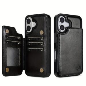 iPhone 15 Pro Max 14 Plus 13 12 11 X XS XR SE 2022 2020 8 7 Business Shockproof Protective Case, Wallet Type Solid Color Double Snap Side Stick Card Slot RFID Blocking Bracket Magnetic Flip PU Artificial Leather Case