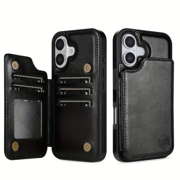 iPhone 15 Pro Max 14 Plus 13 12 11 X XS XR SE 2022 2020 8 7 Business Shockproof Protective Case, Wallet Type Solid Color Double Snap Side Stick Card Slot RFID Blocking Bracket Magnetic Flip PU Artificial Leather Case