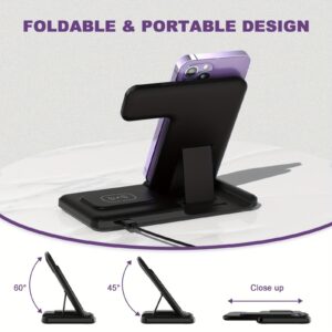 3-in-1 Fast Charging Station: Folding Wireless Charger Stand for iPhone 15/14/13/12/11/Pro/Max/Mini/8/Plus/X/XR/XS/X/SE, iWatch Ultra/Ultra2/9/8/7/6/5/4/3/2/1/SE, and Airpods 3/2/Pro/Pro2 with Universal Compatibility