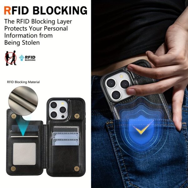 iPhone 15 Pro Max 14 Plus 13 12 11 X XS XR SE 2022 2020 8 7 Business Shockproof Protective Case, Wallet Type Solid Color Double Snap Side Stick Card Slot RFID Blocking Bracket Magnetic Flip PU Artificial Leather Case