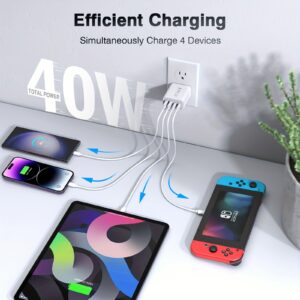 3 Pack 40W Fast Charging Block, 4-Port Charger Cube Power Brick Plug Box Base Adapter for iPad/Pro/Mini, iPhone 15/14/13/12, Galaxy, Motorola, Sony, Google Pixel, Tablet