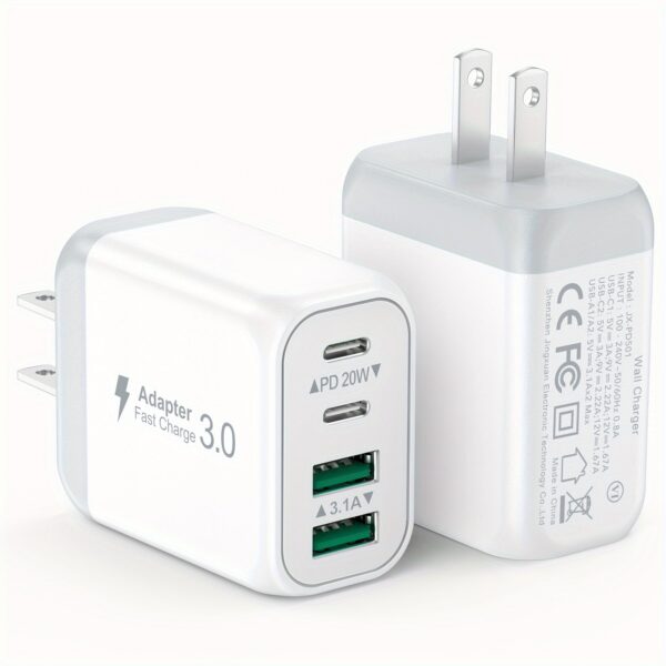 2-Pack 40W USB C Wall Plug, 4 Port Fast Charging Block PD 3.0 Multi Port Type C Adapter Cube For IPhone 15/13/13pro/12/12pro/XR/SE, IPad Pro/Mini/Air, Google Pixel/Pixel 3a/ XL/3/2XL