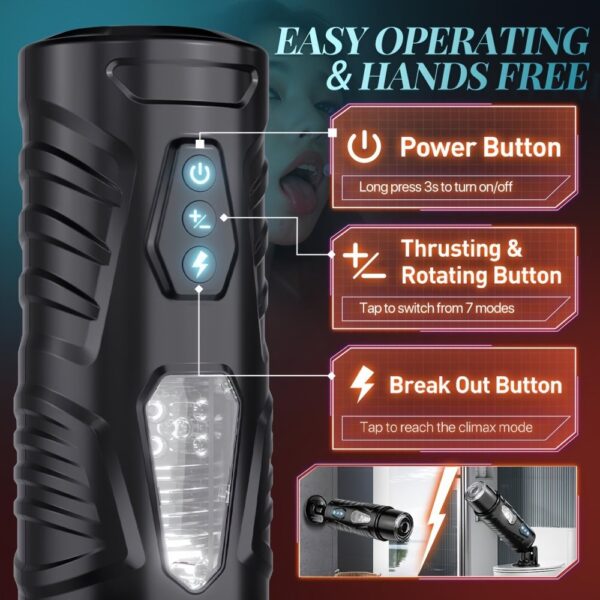 1pc ErosMax USB Rechargeable Automatic Male Masturbator with 3D Textured Head, 7 Thrusting & Rotating Modes, Hands-Free Operation, Visual Window, and Suction Base - Adult Male Sex Toy with 1500mAh Lithium Battery
