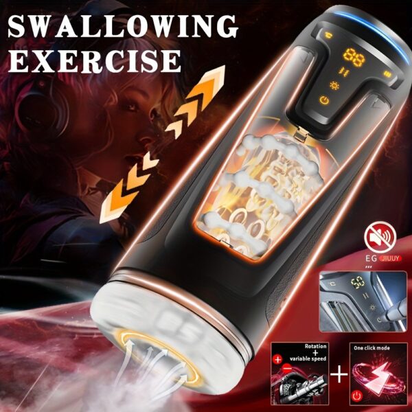 Fully Automatic Male Masturbator Airplane Cup, 9 Vibrations, 9 Stretch Sucks, 2 Heating Modes, TPE Material and 3D Texture Tunnel, Completely Wraps Penis, Accurately Stimulates Glans, Brings Wonderful Experience, Suitable for All Sizes, Easy to Clean, Male masturbators, adult products