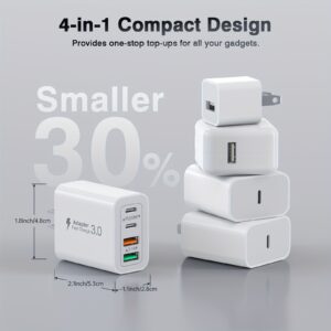 3 Pack 40W Fast Charging Block, 4-Port Charger Cube Power Brick Plug Box Base Adapter for iPad/Pro/Mini, iPhone 15/14/13/12, Galaxy, Motorola, Sony, Google Pixel, Tablet