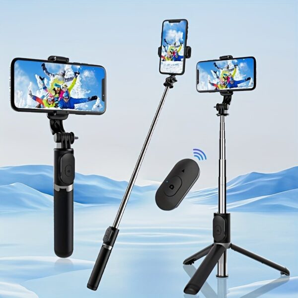 40 Inch Retractable Selfie Stick Professional Floor Tripod for Live Streaming, with Wireless Remote, 360° Rotation, Stable Anti-shake Design. Ideal for Travel Vlogs & Outdoor Live Streaming. Compatible with iPhone/Android Smartphones