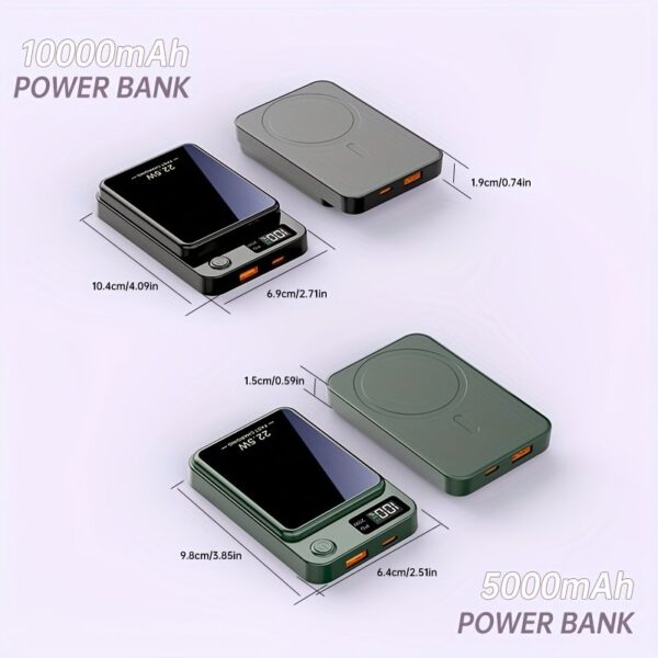 [Fast Charging Power Bank] 22.5W PD Fast Charging Power Bank 10000/5000mAh - Portable Wireless Charger, Magnetic Wireless Charging Pack, USB Type-C, LED Power Display, Rechargeable Lithium Polymer Battery For Android/iPhone Devices
