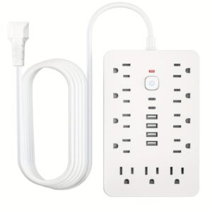17-in-1 Surge Protector Power Strip with 11AC Outlets, 4USB & 2 Type-C Ports | Compact Multi-Plug Outlet Extender with Flat Plug Design, Space-Saving Extension Cord for Home, Office, and Kitchen | Overload Protection, US Plug, Power Strip Surge Protector