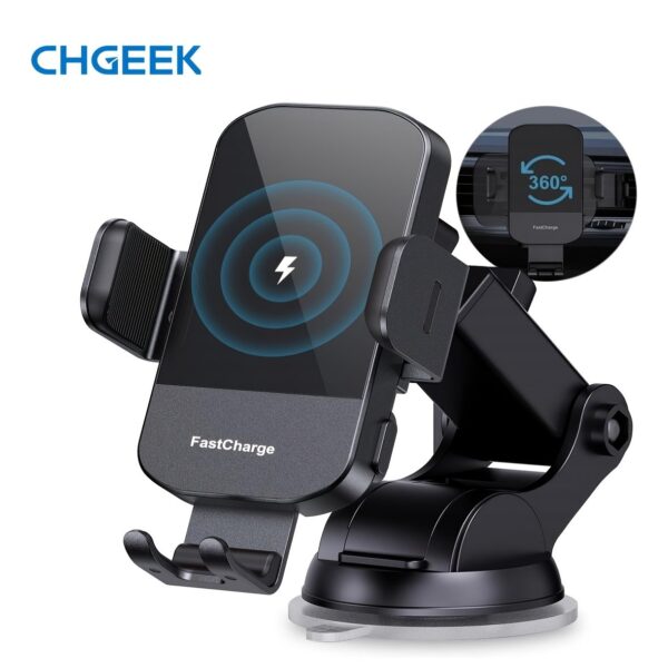 [Fast Charging | Wireless] CHGeek 15W Fast Charging Wireless Car Charger | Auto Clamping Car Charger Phone Mount Phone Holder - Black