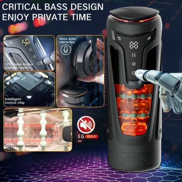 Fully Automatic Male Masturbator Airplane Cup, 9 Vibrations, 9 Stretch Sucks, 2 Heating Modes, TPE Material and 3D Texture Tunnel, Completely Wraps Penis, Accurately Stimulates Glans, Brings Wonderful Experience, Suitable for All Sizes, Easy to Clean, Male masturbators, adult products