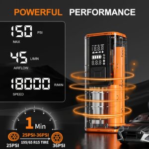 [Digital Tire Inflator] 150 PSI Portable Tire Inflator, Air Compressor Air Pump - Digital Pressure Gauge, Strong Light For Car, Motorcycle, Electric Bike, And Bicycle