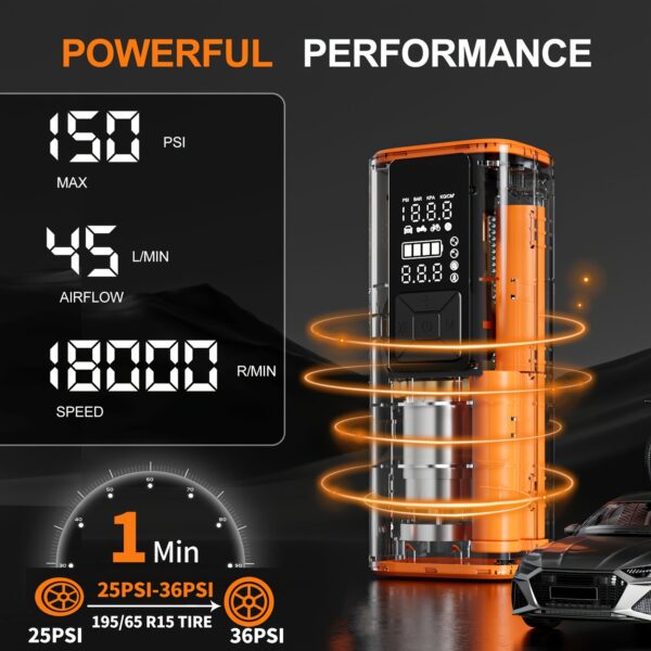 [Digital Tire Inflator] 150 PSI Portable Tire Inflator, Air Compressor Air Pump - Digital Pressure Gauge, Strong Light For Car, Motorcycle, Electric Bike, And Bicycle