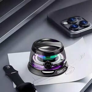 Mini magnetic speaker and phone stand with lanyard, USB charging, portable hands-free stand, suitable for home gym travel.