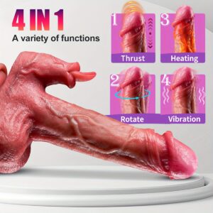 Realistic vibratory Thrust dildo Vibrator Adult sex toy 7 thrust and rotation 10 vibration and licking modes - 8.5 inches (about 21.6 cm) Heated dildo with powerful suction dildo brown