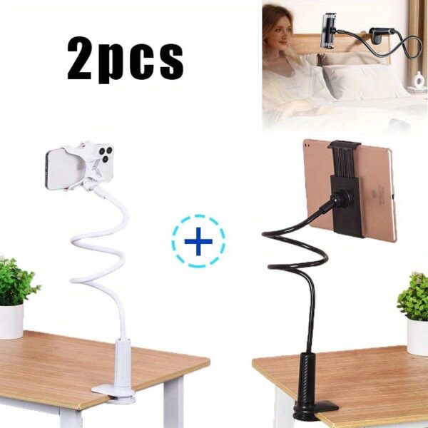 2pcs Bedside Phone Holder - Mobile Phone, Tablet Desktop Stand, Flexible Wrapped Arm, 360 Degree Adjustable Clamp, Phone Holder, Lazy Holder, Flexible Long Arm Clamp Mount, Convenient, Lightweight, Multiple Folding.