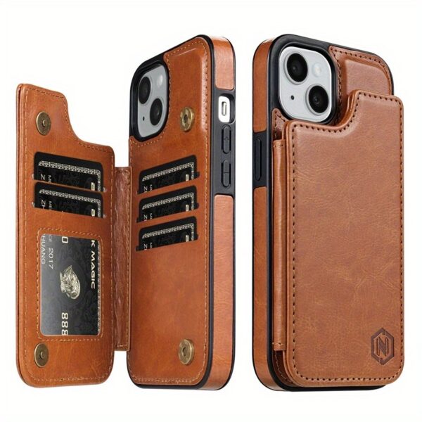 iPhone 15 Pro Max 14 Plus 13 12 11 X XS XR SE 2022 2020 8 7 Business Shockproof Protective Case, Wallet Type Solid Color Double Snap Side Stick Card Slot RFID Blocking Bracket Magnetic Flip PU Artificial Leather Case
