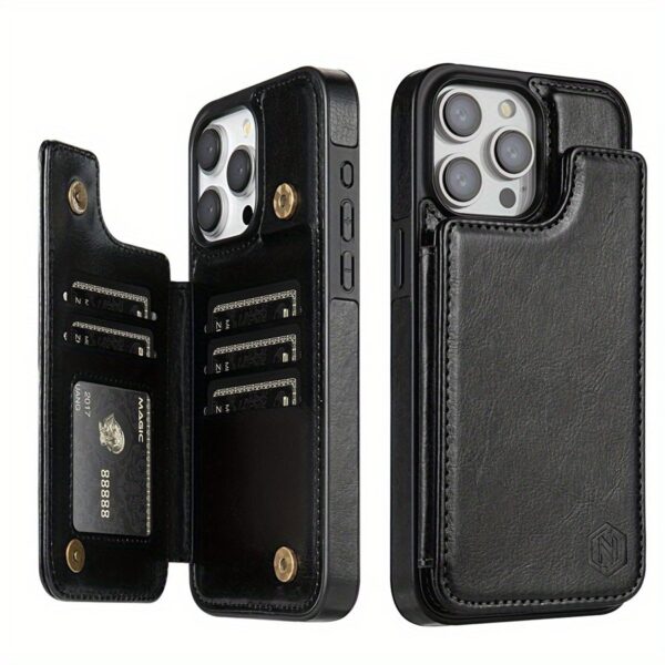 iPhone 15 Pro Max 14 Plus 13 12 11 X XS XR SE 2022 2020 8 7 Business Shockproof Protective Case, Wallet Type Solid Color Double Snap Side Stick Card Slot RFID Blocking Bracket Magnetic Flip PU Artificial Leather Case