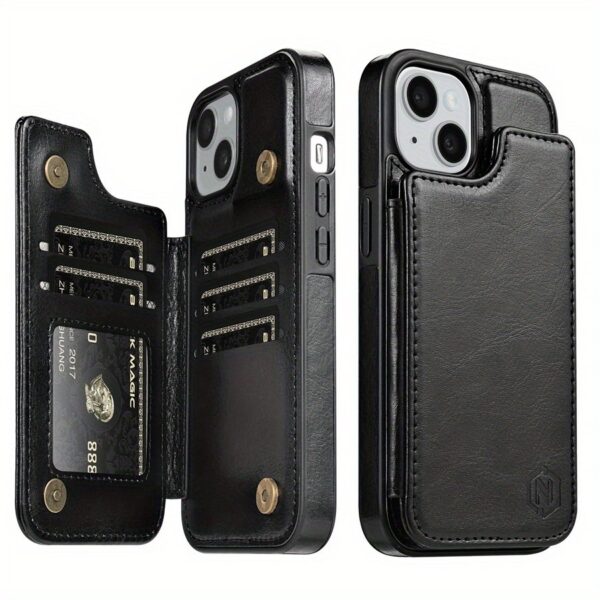 iPhone 15 Pro Max 14 Plus 13 12 11 X XS XR SE 2022 2020 8 7 Business Shockproof Protective Case, Wallet Type Solid Color Double Snap Side Stick Card Slot RFID Blocking Bracket Magnetic Flip PU Artificial Leather Case