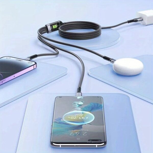 Jogrytece 2pcs 1.2m/ 4ft Nylon Braided MFi Certified 100W LED 3in 1 Digital Display USB charging cable with Type-C, Micro USB, IP Port for iPhone Samsung Huawei Xiaomi Multi Port Multiple Charging Wire